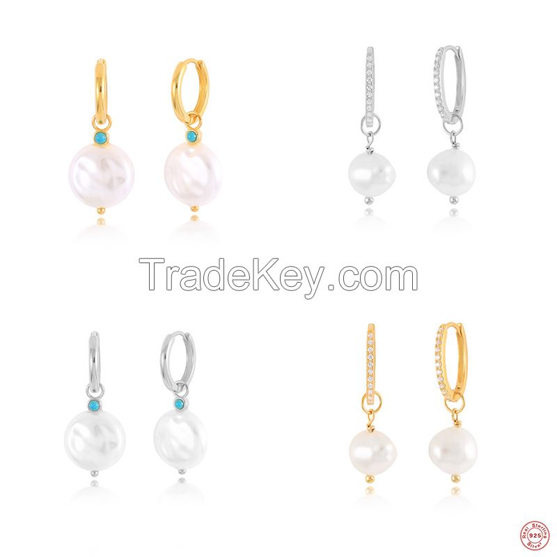 S925 Sterling Silver Baroque Shaped Pearl Earrings