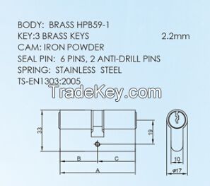 Euro Profile High Quality Brass/Zinc Alloy Lock Cylinder