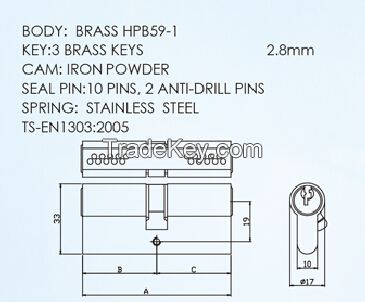 F keyway Double Line sealing pins Lock cylinder