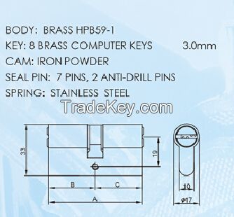 Euro Profile High Security Engeneering Brass Lock cylinder A/B/C keys