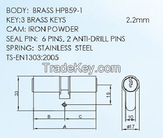 S Keyways Brass Double Function Emergency Lock cylinder