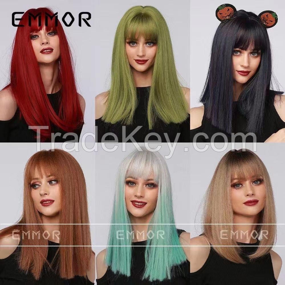 Customized Factory Wholesale Synthetic Hair All Colors Straight Natural Wave Centre Parting Front Lace Wig For Women