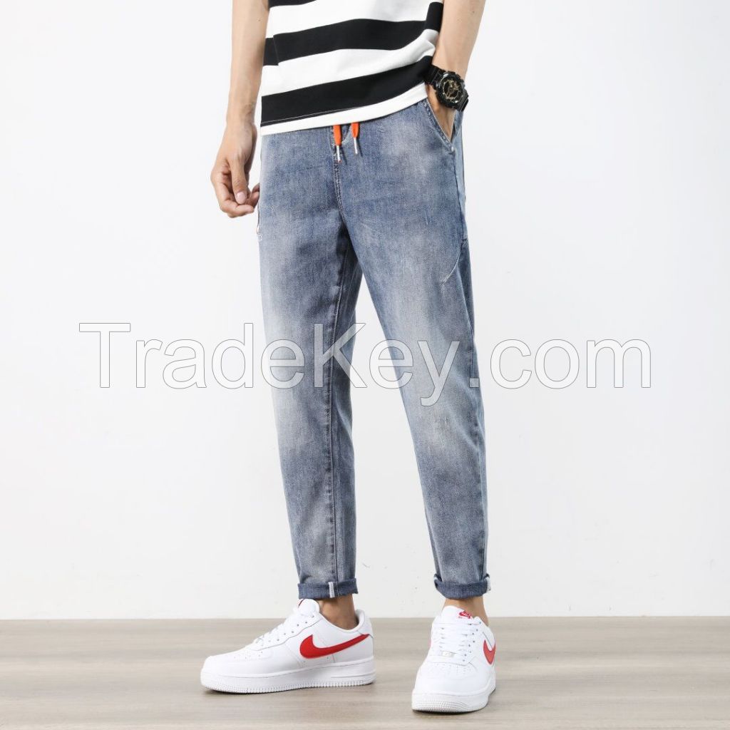 OEM custom high quality skinny fit embroidery denim jeans Low Price Slim Fit Ripped Jeans Men