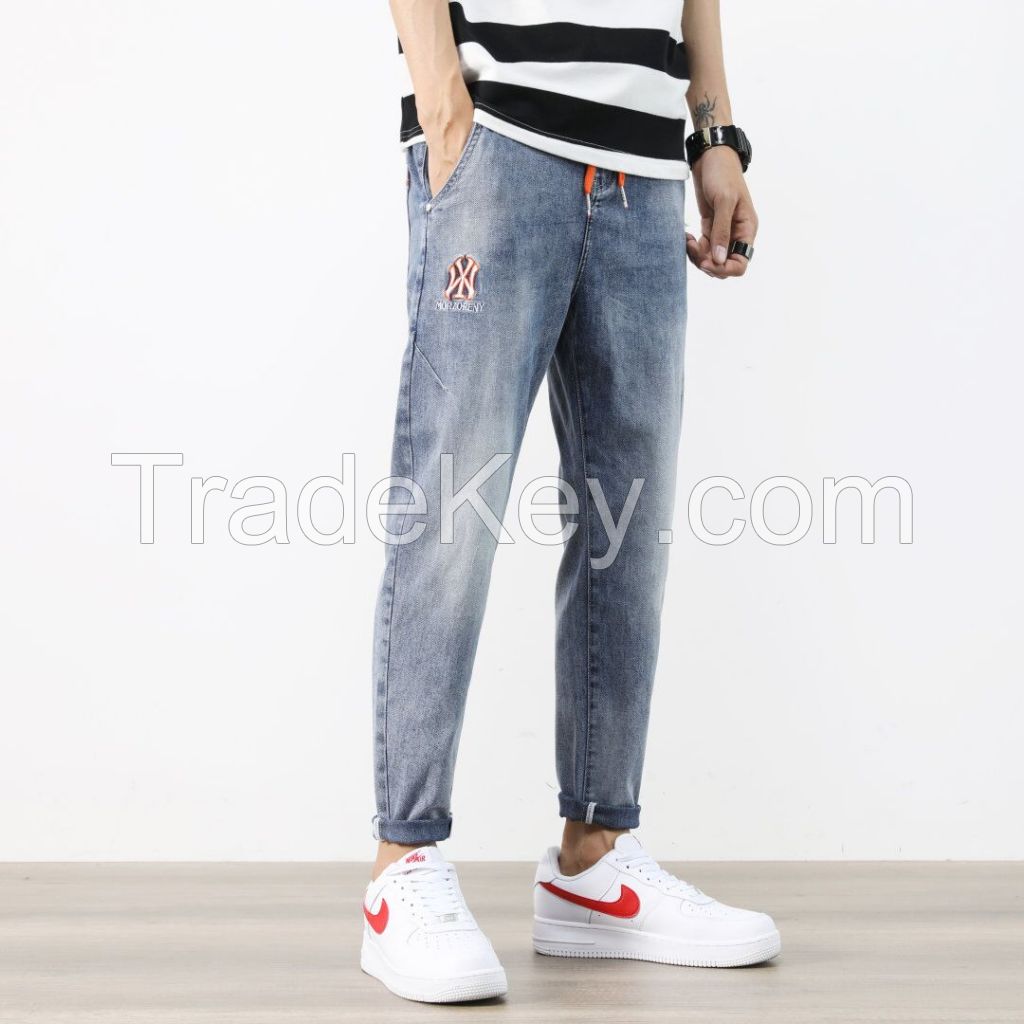 OEM custom high quality skinny fit embroidery denim jeans Low Price Slim Fit Ripped Jeans Men