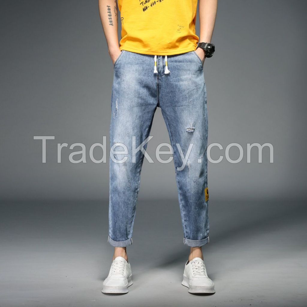 OEM New Cheap Full Length Cool Slim Fit Rock And Roll Style Distressed Ripped Denim Men's Jeans