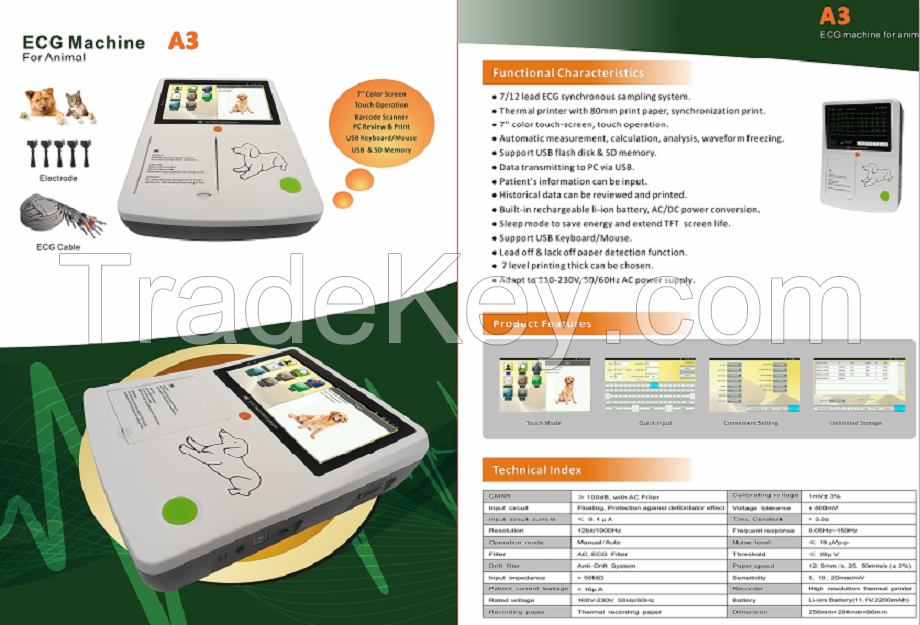 12 Lead Handheld Vet Animal 3 Channel Ecg Veterinary Portable Electrocardiograph Machine