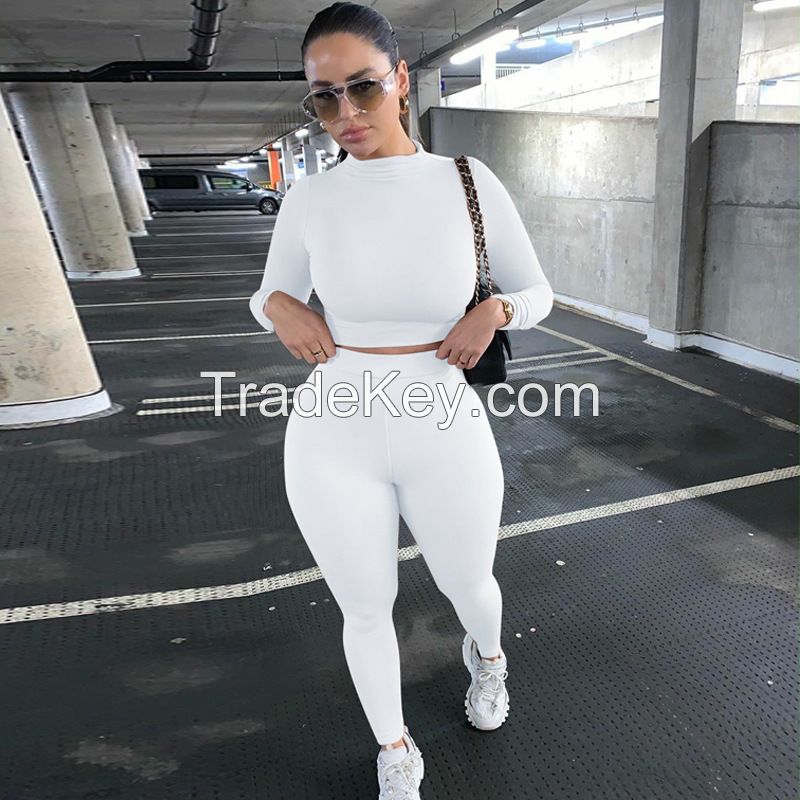 Women&#039;s casual two-piece slim long sleeve sports suit fitness tracksuits high waist jogger set