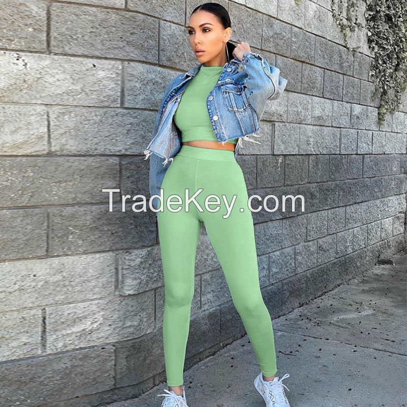 Women's casual two-piece slim long sleeve sports suit fitness tracksuits high waist jogger set