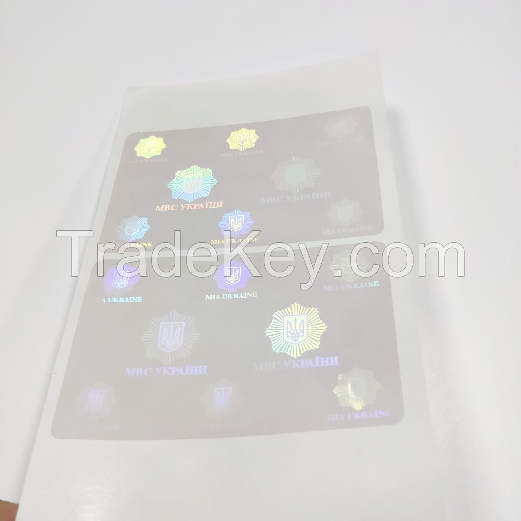 86*54mm Custom Transparent PET hologram holographic overlay sticker/ transparent laser hologram label