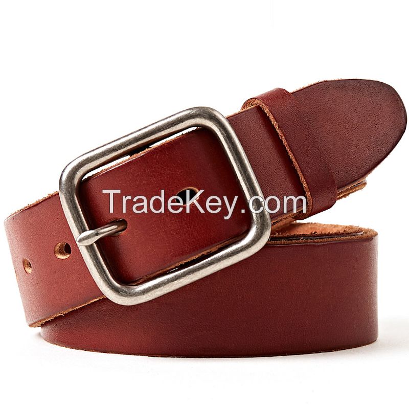 Full Grain Leather Belt for Men Genuine Leather Male Belt Vintage Pin Buckle Waist Band Husband Gift