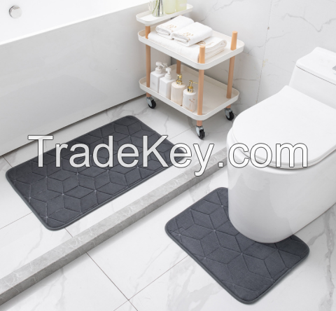 Coral velvet carpet two-piece set of U-shaped waterproof and anti-skid mat Bathroom anti-skid mat Bathroom toilet base edge mat