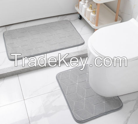 Coral velvet carpet two-piece set of U-shaped waterproof and anti-skid mat Bathroom anti-skid mat Bathroom toilet base edge mat