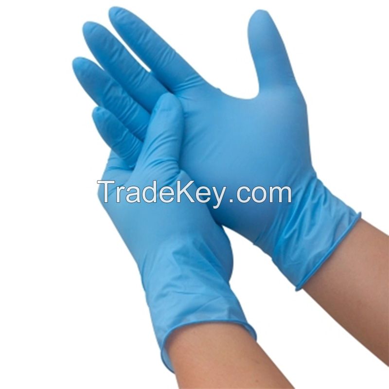 Disposable blue color nitrile gloves powder free made in china 