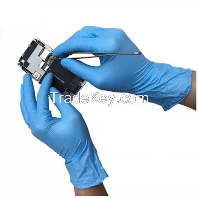 Disposable blue color nitrile gloves powder free made in china 