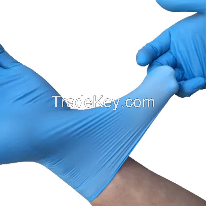 Disposable blue color nitrile gloves powder free made in china 