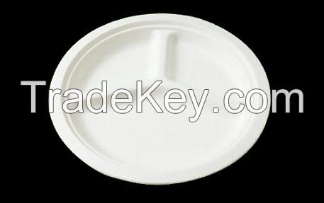 3 compartments plate/disposable dinnerware/pulp molded