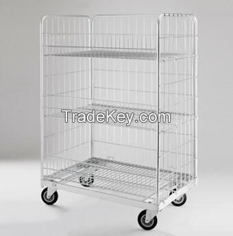 Logistics Warehouse Folding Durable Safety Metal Wire Mesh Trolley Roll Container