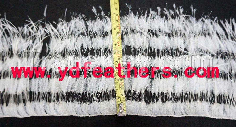 2ply Stripe Burnt Ostrich Feather Fringe Sewn On String