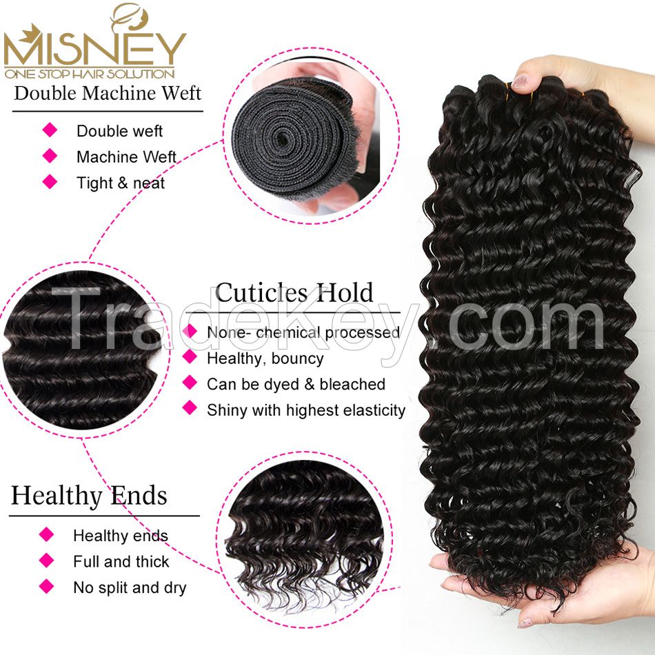 Deep wave virgin hair bundle 100% Human Hair Weft