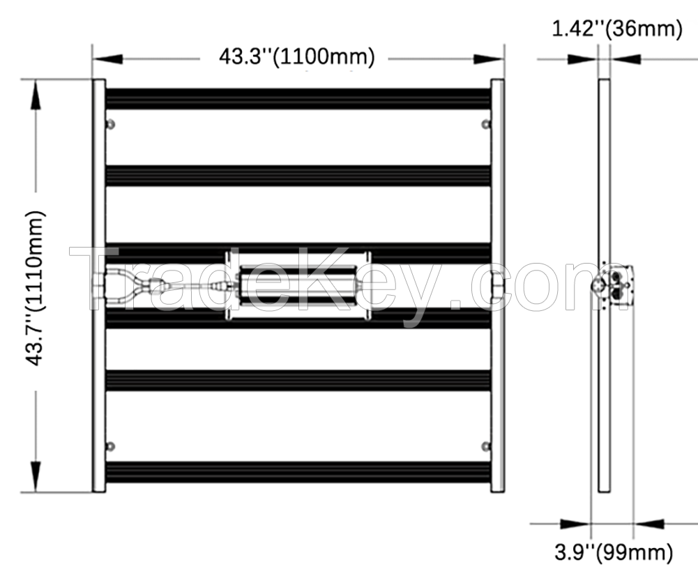 Bar Type Foldable LED Grow Light 650W with LM301b for Plant Growth in Hydroponics and Greenhouse