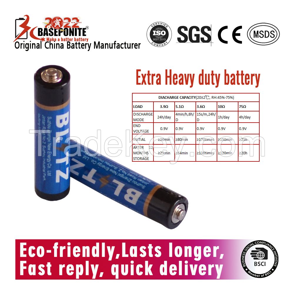 Super R03P UM4 AAA 1.5V Carbon zinc battery, 1.5volt R03p aaa Heavy duty batteries