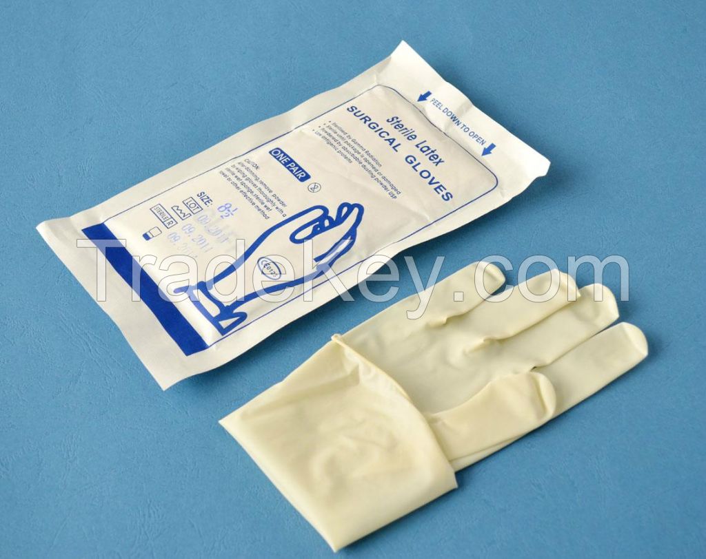 sterilized Pre-powered/powered-free surgical latex  gloves   medical rubber latex   gloves