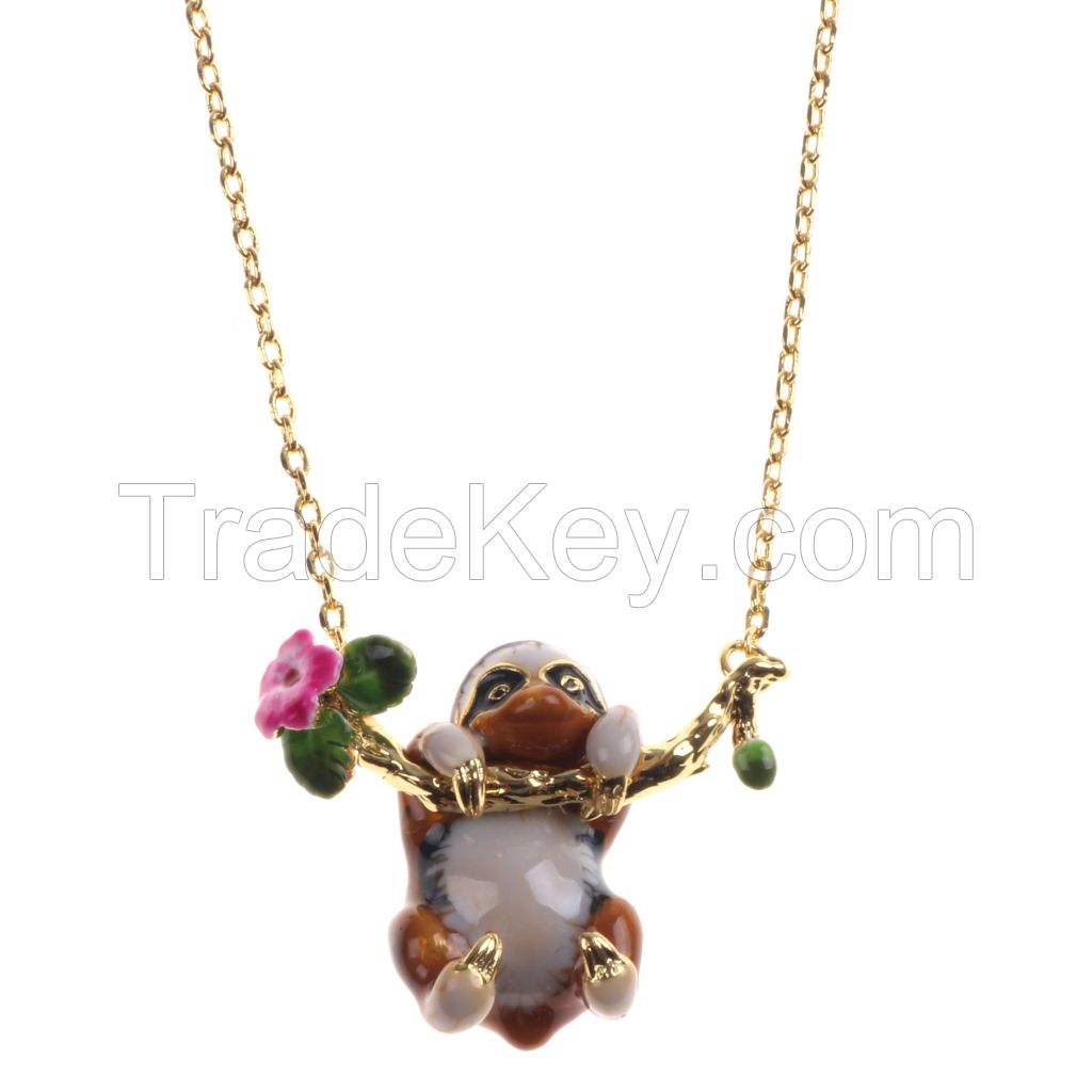 Multi Color Cute Enamel Koala Bear Pendant Tiny Chain Clavicle - 18k Real Gold Plated Necklaces Fashion Jewelry For Girl/ Women