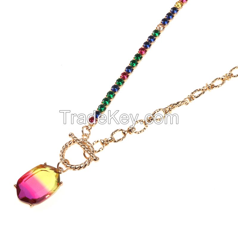 Twisted Texture T/O Bar Long Link Necklace With Hand Made Gold Chain Dangle Gradual Luxurious Bead Pendant Jewelry For Woman