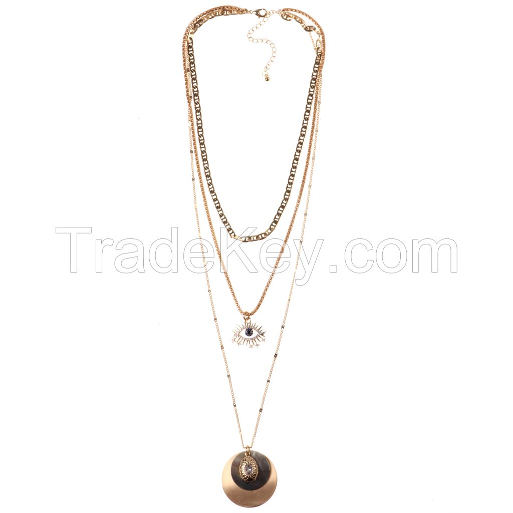 Secret Eye Collection Layer Chain Necklace With Hand Made Chain And Shell Element Pendant Necklace Jewelry For Woman