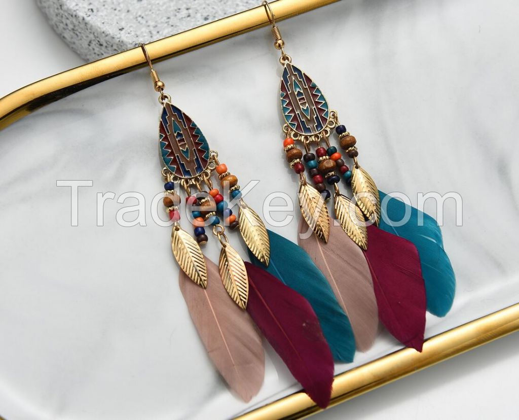 Wholesale Price Modern Feather Natural Fashion Earrings 