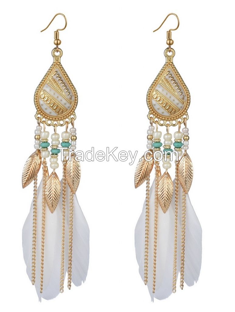 Wholesale Price Modern Feather Natural Fashion Earrings 