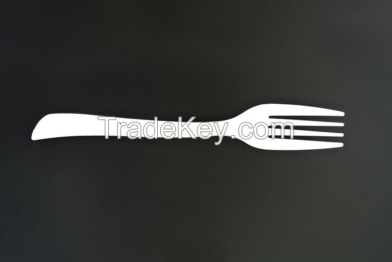 6" PLAware Fork, biodegradable, eco-friendly, disposable, sustainable cutlery manufactured by Suzhou industrial park US Biopolymers Corp (Chinese name DELIAN)