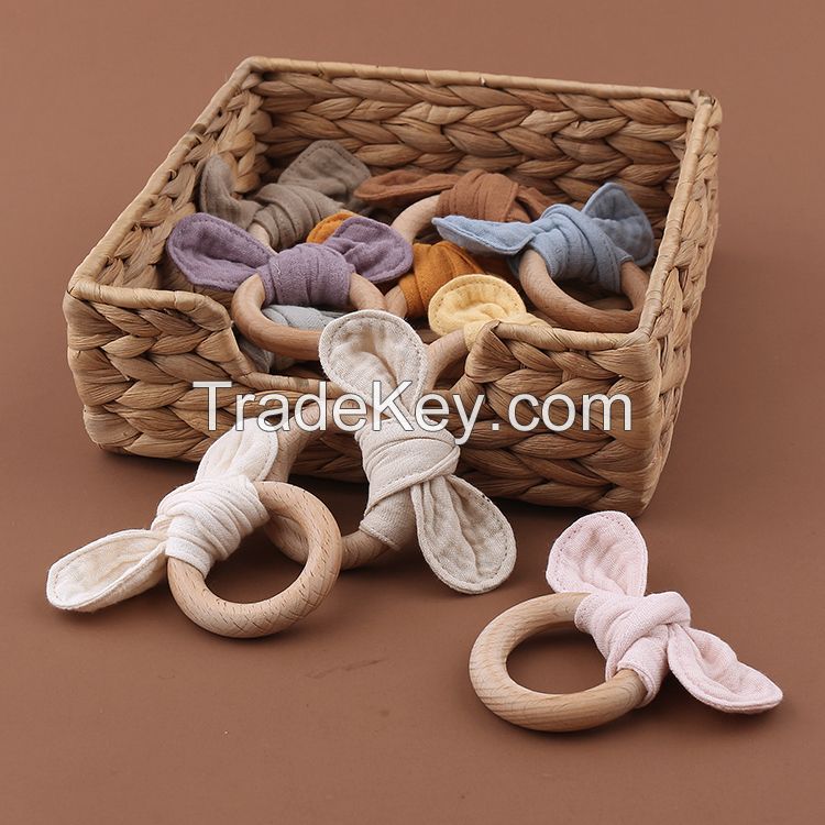 Cotton baby butterfly and beech wood ring teethers Toy