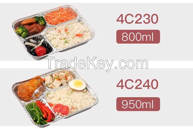 4-Compartment Disposable Aluminum Foil Food Container