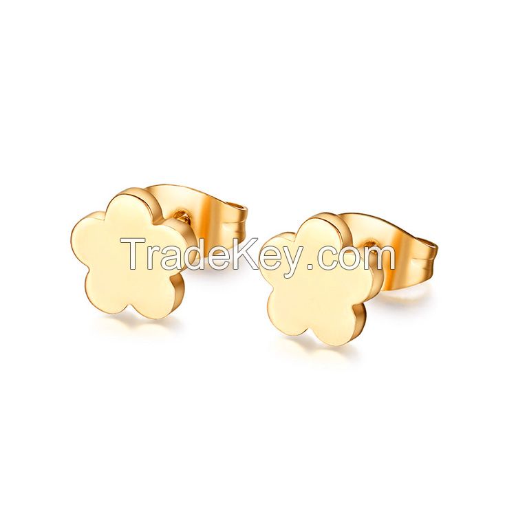 High polish gold tone stainless steel fashion stud earrings