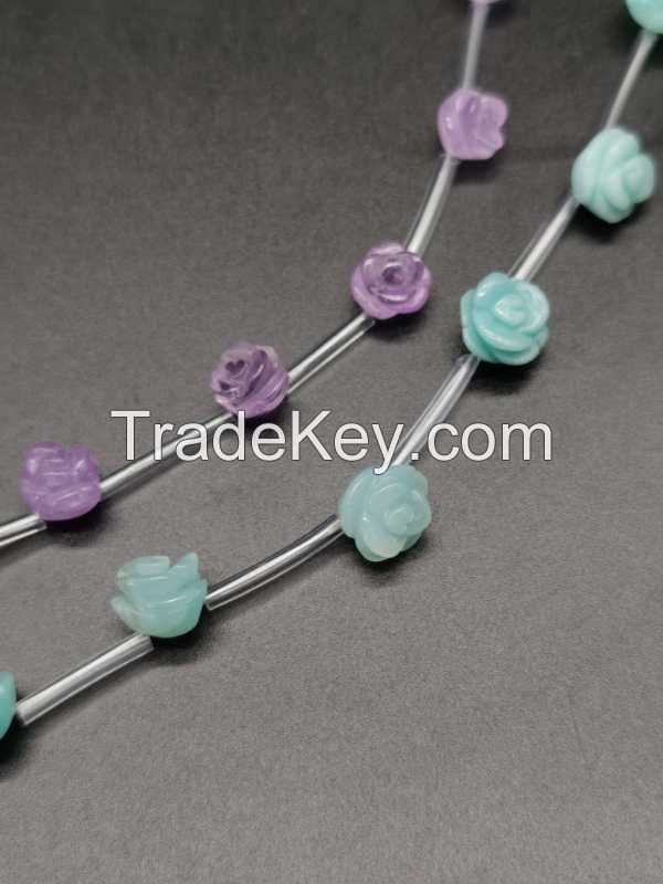 magic and special craved rose and leaves loose beads with beautiful gemstones