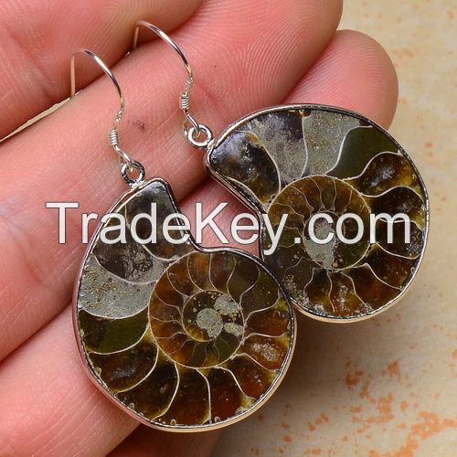 Natural  ammonite fossil with druzy  pendants