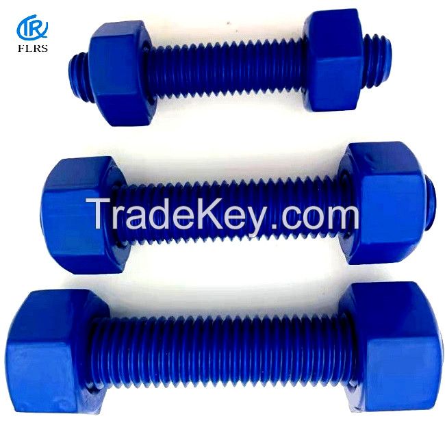 Polytetrafluoroethylene Coated Steel Stud Bolts PTFE Double Ended Thre