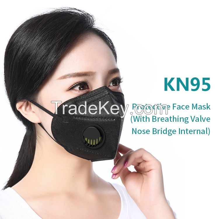 Black waterproof dust proof virus proof disposable non medical 5 ply KN95 face Mask with valve 