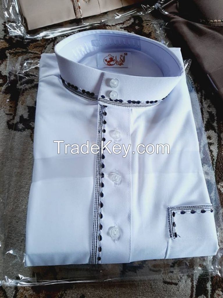 White Qatari Style Thobe With Embroidery