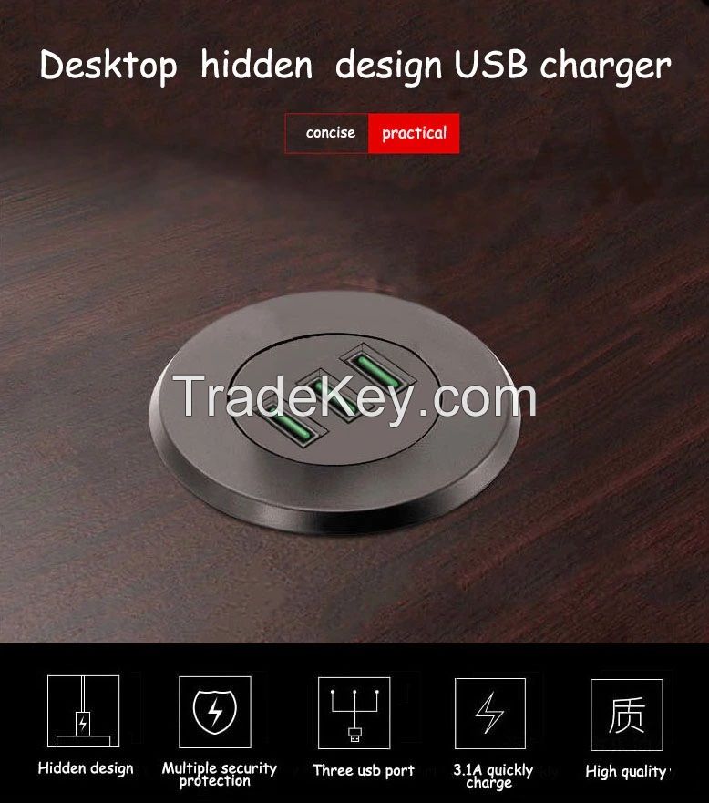 Office Desktop USB charger station hidden 3 Ports AC adapter Quick Charge3.0 Adapter USB Wall Charger fast charger