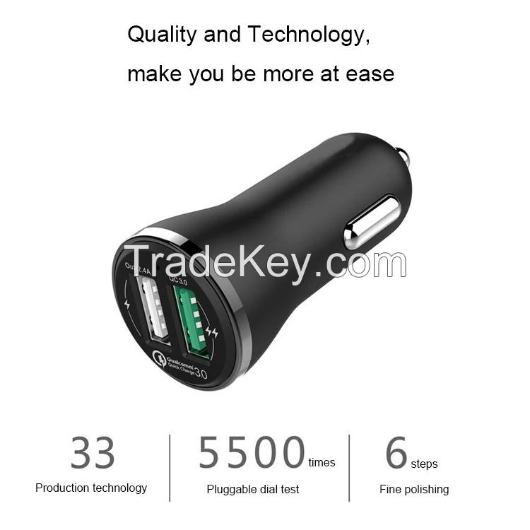 Car lighter 5V 2.4A mobile phone car charger 2 Port USB car charger QC 3.0 Car charger white High speed CE approved for Iphone