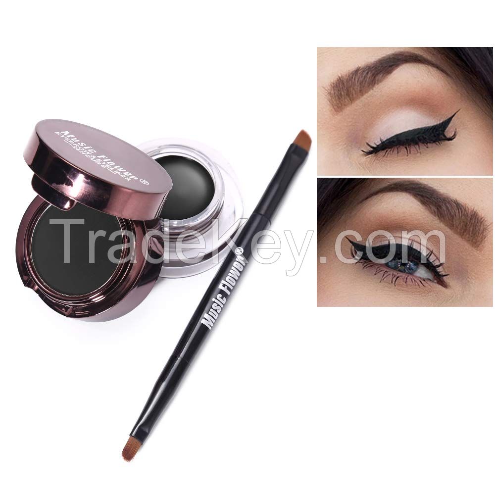 Music Flower Eyeliner Gel Eyebrow Powder Waterproof Brown And Black With Brush Mirror Kit