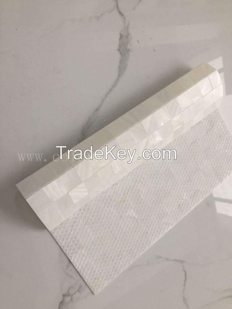 full white shell mosaic polished surface glossy for backsplash living room