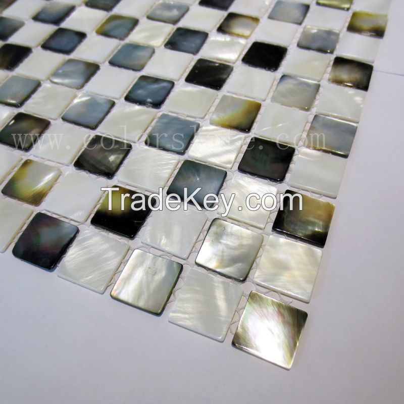 mother of pearl black and white tile mosaic backsplash tile