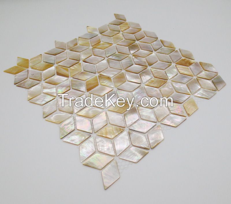 Rhombus golden lip shelll mosaic on mesh for wall decoration luxury interior deco