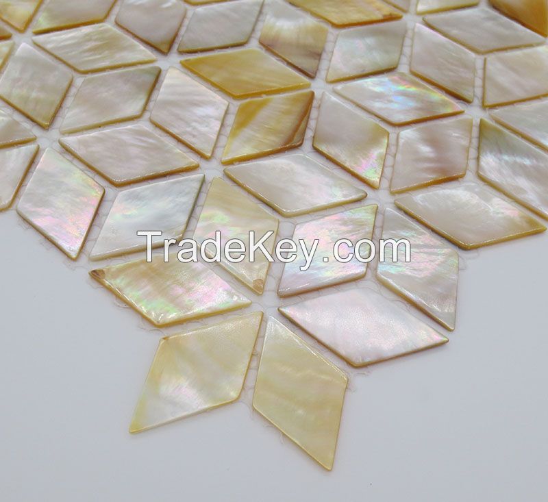 Rhombus golden lip shelll mosaic on mesh for wall decoration luxury interior deco