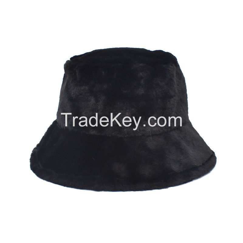 New fashion Ladies Soft touch feeling fluff winter warm unisex outdoor fur bucket hat