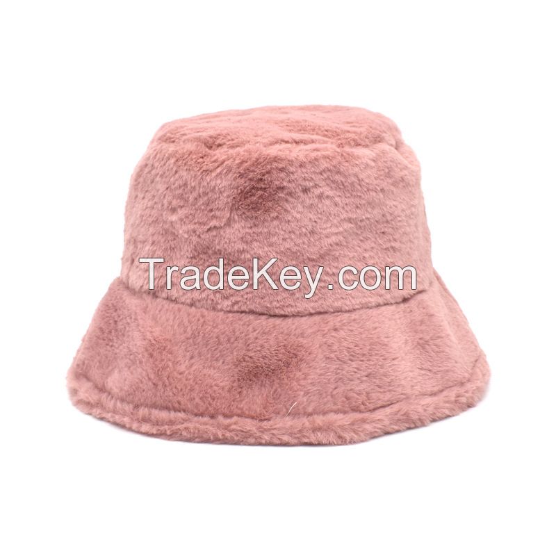 New fashion Ladies Soft touch feeling fluff winter warm unisex outdoor fur bucket hat