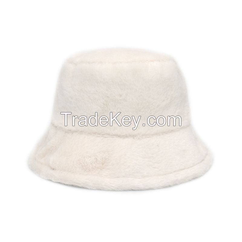 New fashion Ladies Soft touch feeling fluff winter warm unisex outdoor fur bucket hat